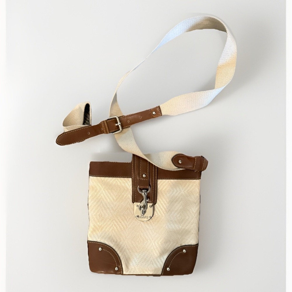 Chaps Crossbody Bag Cream Ivory Faux Leather Canvas Purse Handbag Resort